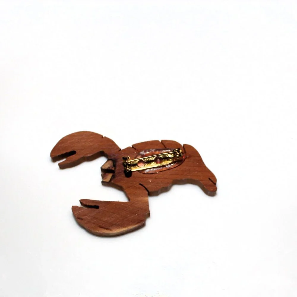 Wooden Crawfish Crawdad Brooch Pin Vintage
